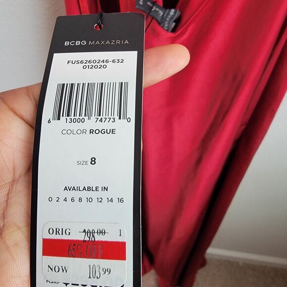 Bcbg Max Azria Red Satin Open Back A-Line Slip Long Maxi Cocktail Dress Nwt 8 - Picture 7 of 10